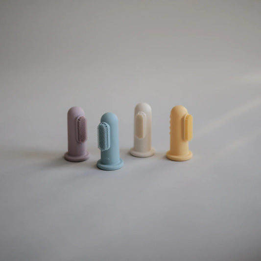 Lot de 2 brosses à dent à doigt | Bleu poudré & jaune